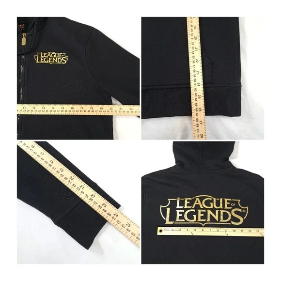 League Of Legends Riot Games Men's Zip Up Hoodie Size M Black With Gold Letters - Picture 4 of 8
